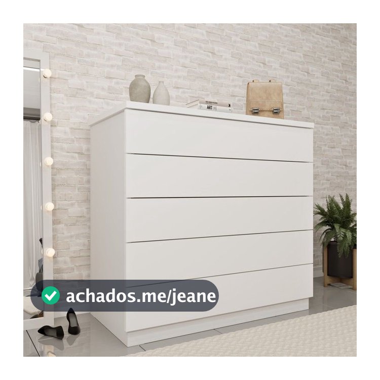 Cômoda 5 Gavetas 86cm Premium Branco/Neve Neve