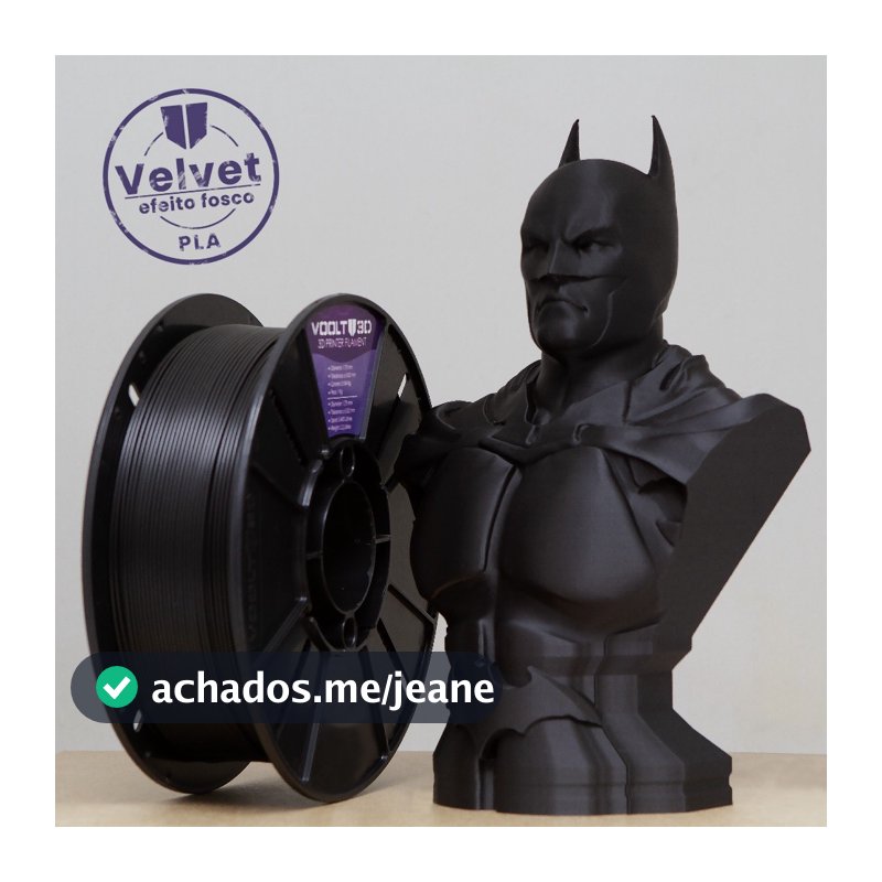Filamento PLA Preto Velvet Premium 1Kg 1,75mm Efeito Aveludado Impressora 3D FDM Voolt3D Oficial