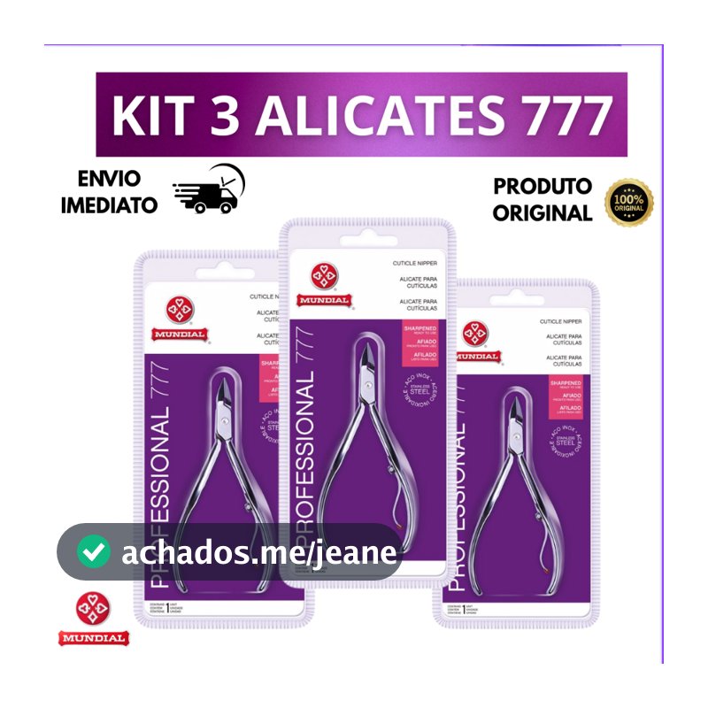 Kit 3 Alicates Cutícula Mundial 777 Profissional Inox Original Esterilizável em Autoclave Afiado