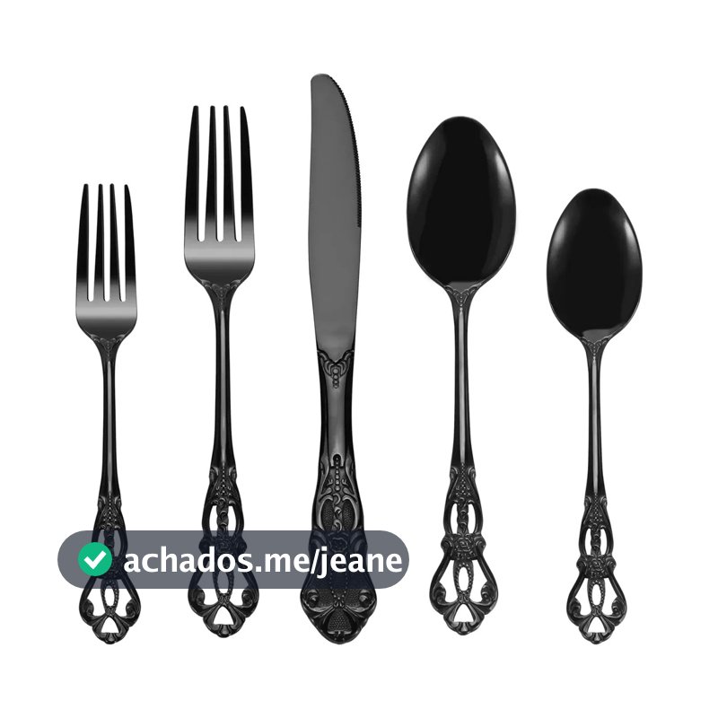 20 Peças Lindo Conjunto De Talheres Retrô Royal Rainbow De Aço Preto