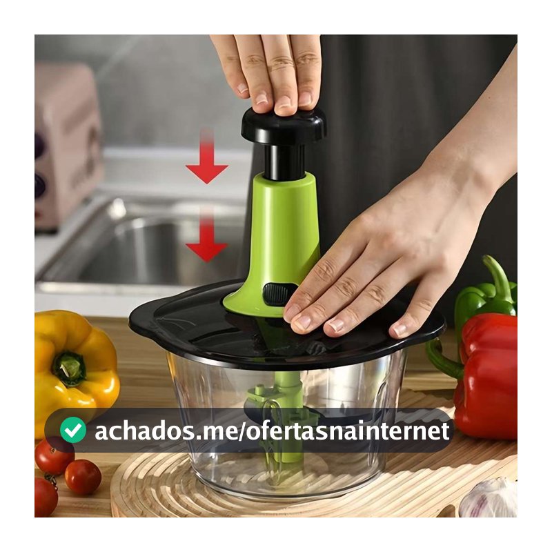 Triturador Processador Cortador Manual 1.5L de Alimentos Legumes Carne Alho Trava de Seguranca