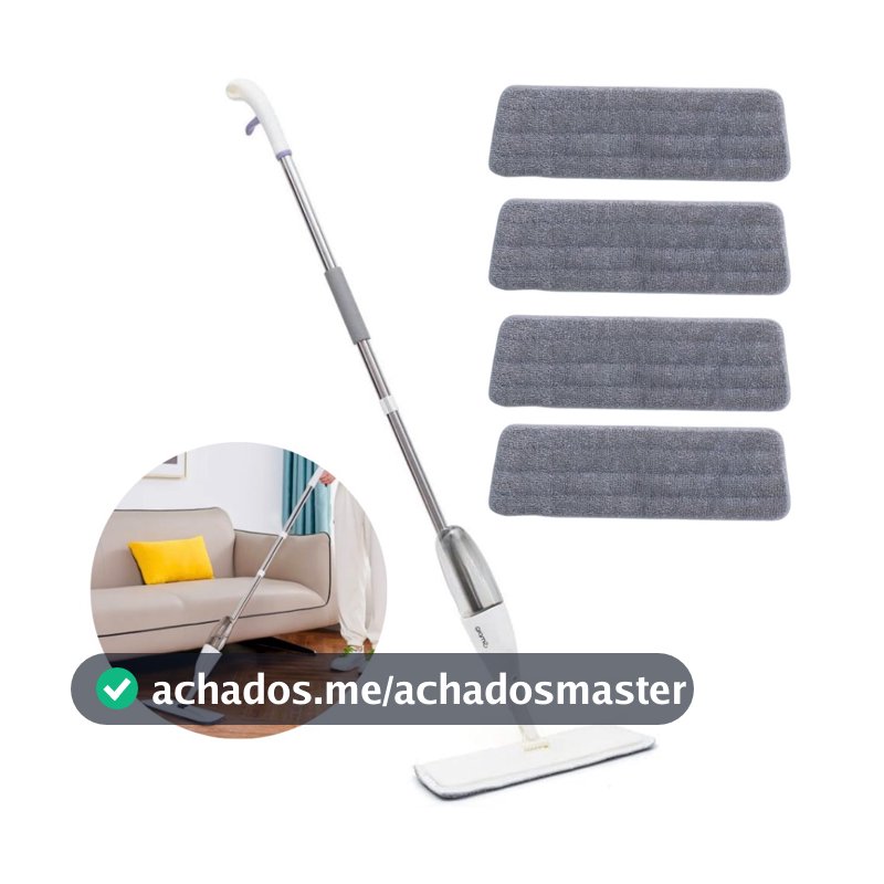 Mop Spray Giratório Limpeza Flash Mágico Rodo Esfregão Com Reservatório + 4 Refil Extra