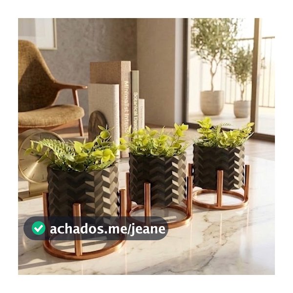 Kit 3 Vasinhos Cachepô Moderno com Suporte para Suculentas e Cactos Planta Artificial