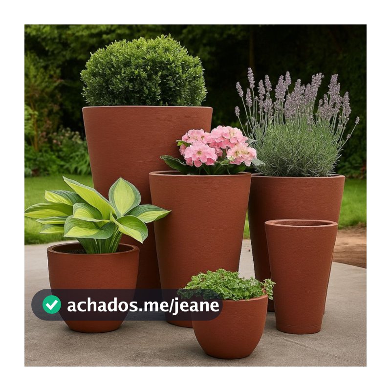 Kit 6 vasos polietileno novo modernos coluna escovados bojo com prato decorativo plantas organização