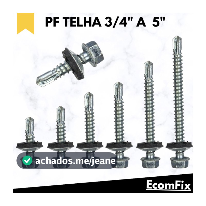 Parafuso Para Telha Auto Brocante Sextavado Estrutura Metalica (#12 - 5,5mm) X 19mm a 125mm