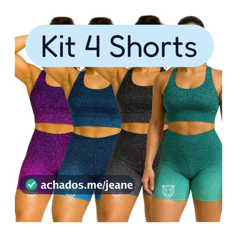 Kit 4 Shorts Degradê Cintura Alta Roupa Academia Feminina Zero Transparência