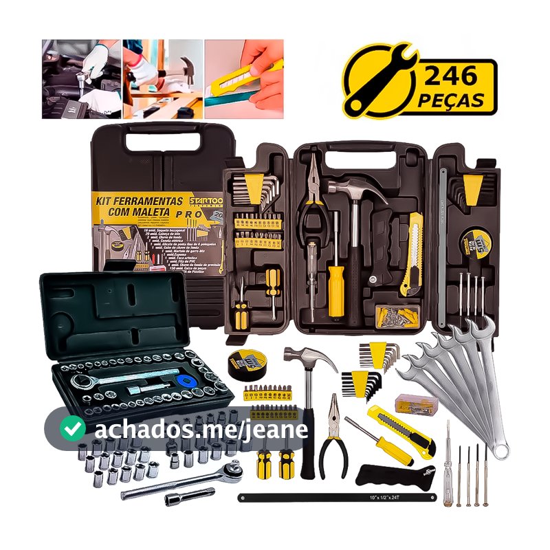 Kit Jogo De Ferramentas 246 Peças  Soquetes Catraca Reversível Chaves Combinadas Multiuso Uso Geral