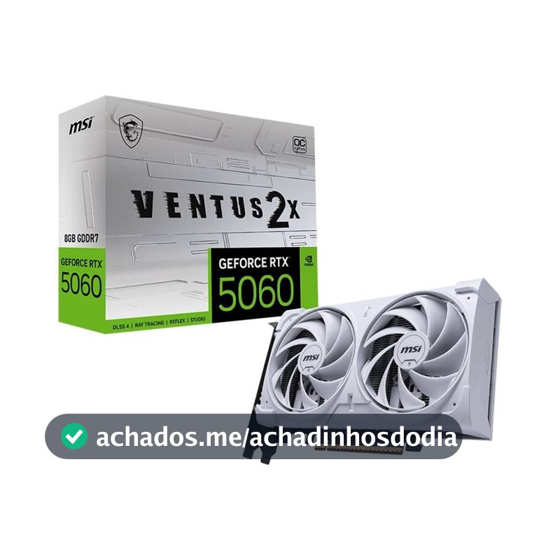 Placa de Vídeo MSI GeForce RTX 5060 Ventus 2X OC White, 8GB GDDR7, 912-V537-018