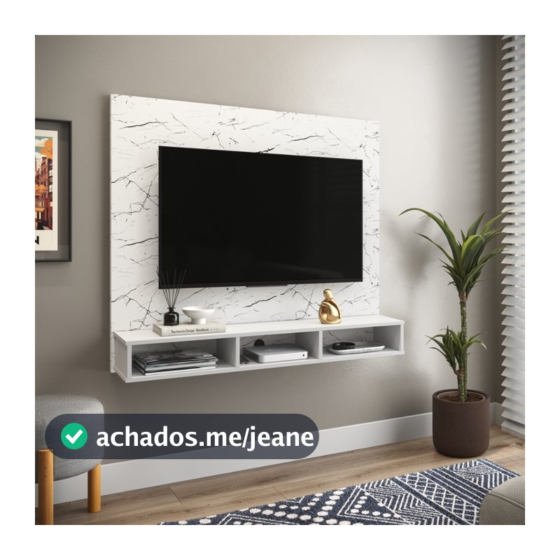 Painel Suspenso Tv 50 Polegadas Nicho Inferior Ripado Marmorizado Decoração Sala Estar Luxo