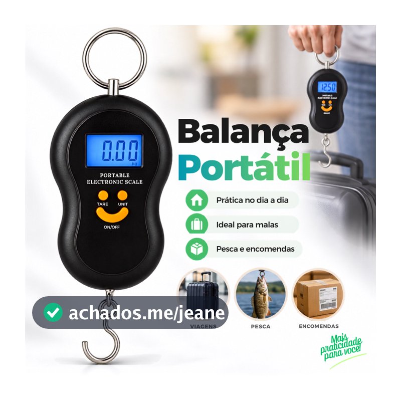 Balança De Mão Digital 50 KG com Pilhas Para Bagagem Bolsa e Pesca