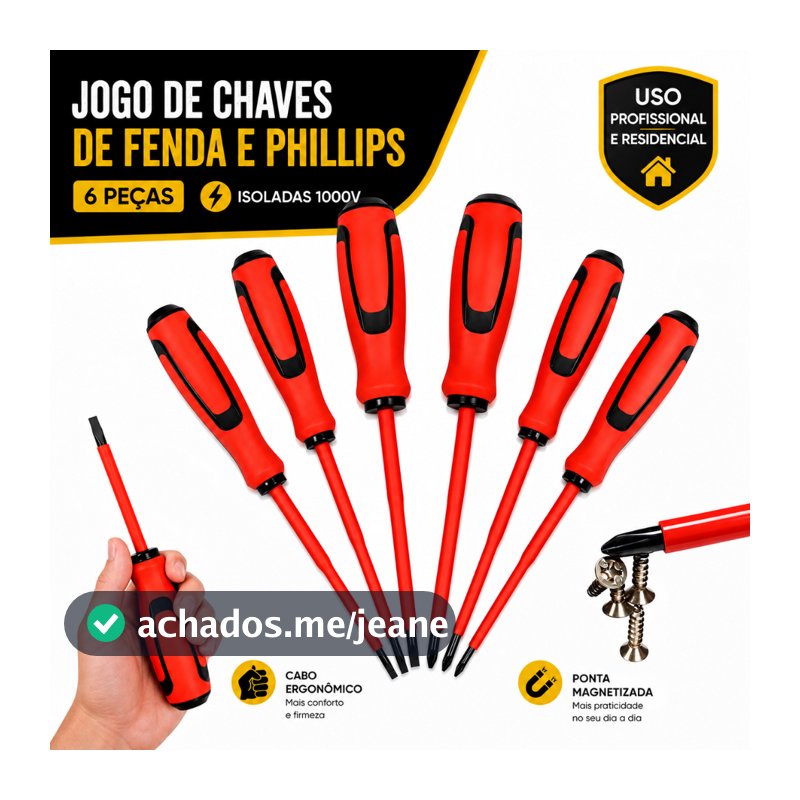 Kit Jogo Chave Fenda Philips Isoladas 6 Uni Eletricista Profissional Imã 1000v CR-v
