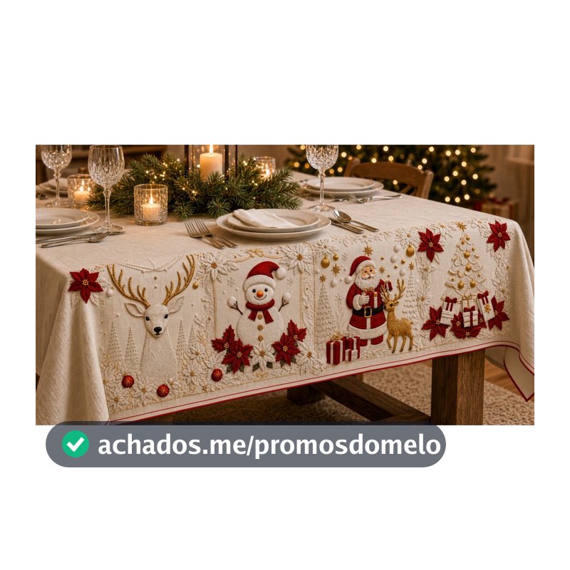 Toalha De Mesa Decoração Natal Para Mesa 6 Lugares 2 Metros Estampada 100% 200 cm x 150 cm Algodão E Poliéster