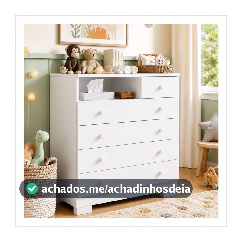 Cômoda Para Quarto Infantil 5 Gavetas Multiuso Com Nicho Organizador Roupas Criança Moderna Amora