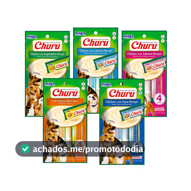 Churu Dog Inaba Petisco Cremoso Para Cães 54 g - Contém 4 Sachês de 14 g Cada - Diversos Sabores