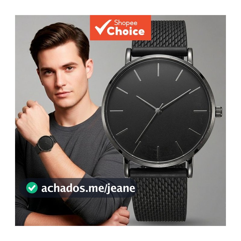 Relógio masculino minimalista preto de quartzo, caixa fina, pulseira de malha, relógio de pulso casual para acessórios