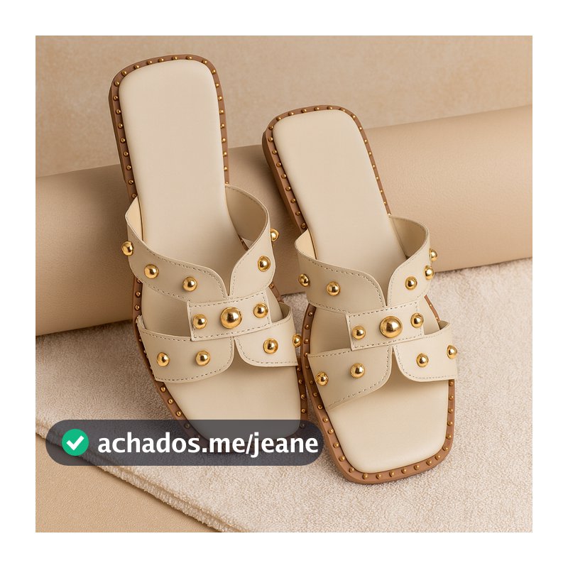 Chinelo Rasteirinha Feminina Fashion com Aplicações Douradas Sandália Elegante e Confortável Verão