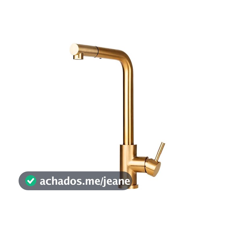 Torneira Para Cozinha Gourmet Misturador Monocomando Extensível Gurupi Aço Inox 304 Pingoo - Dourado Escovado
