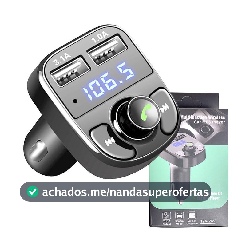 Carregador Carro Transmissor Fm Bluetooth Veicular X8 Mp3 Rádio