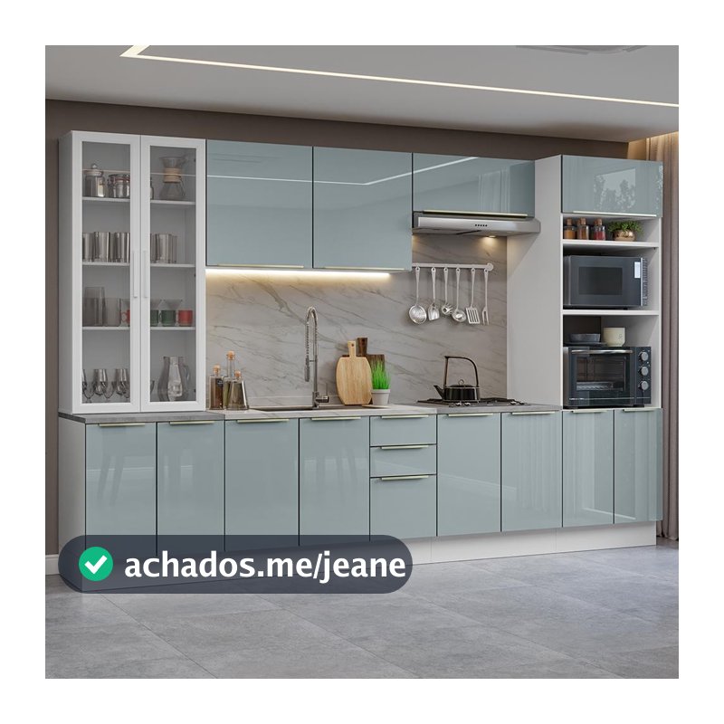 Armário de Cozinha Completa 340cm Branco/Cinza Lux Madesa 02