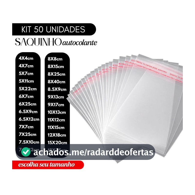 Kit 50 Saquinhos Autocolante Transparente Saco Adesivo Embalagem Resistente Semijoias Roupas Papelaria Eletrônicos