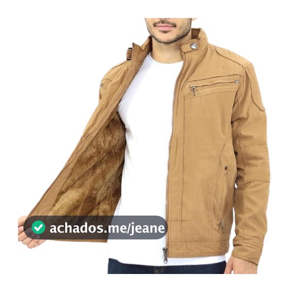 jaqueta masculina de sarja toda forrada por dentro com capus removível