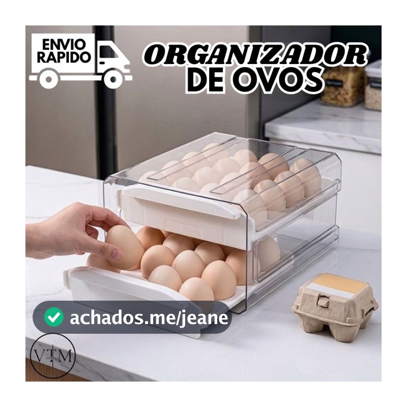 Organizador de Ovos Premium Para Geladeira Armazenamento e Organização da Cozinha Casa e Uso Diário