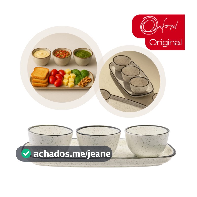 Jogo Petisqueira Bandeja Retangular 3 Bowls Para Servir Brisa Oxford