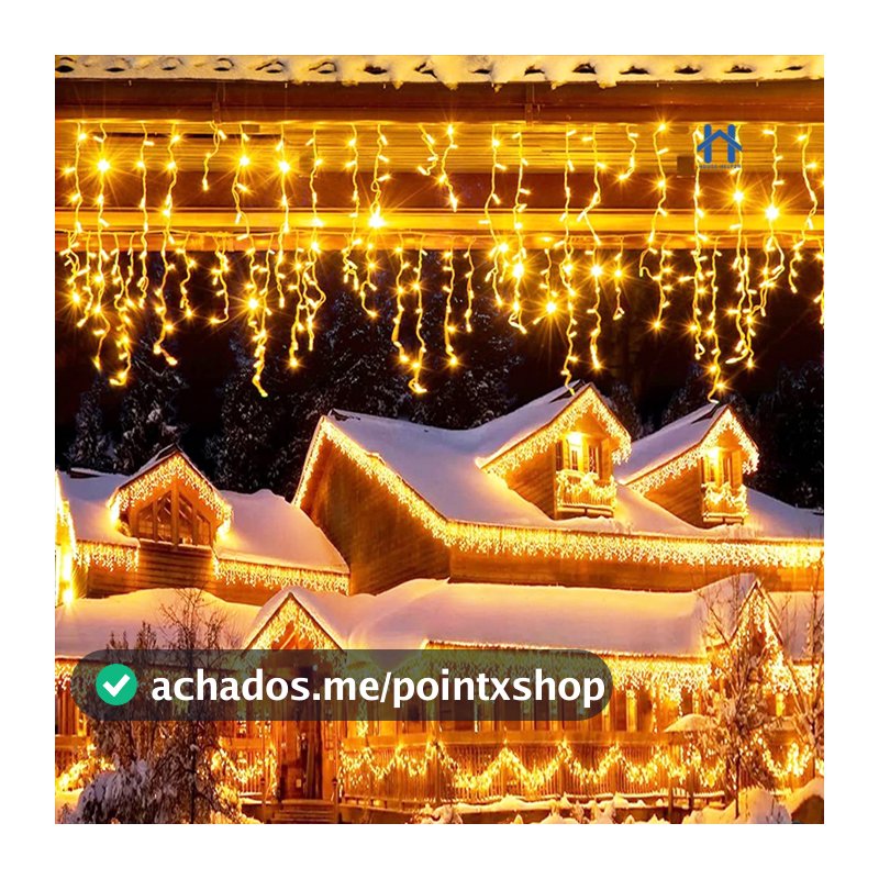 Cascata Natal 400/200/100 Lâmpadas LED Com 8 funções ou Fixo Fio Branco Pisca Pisca V8