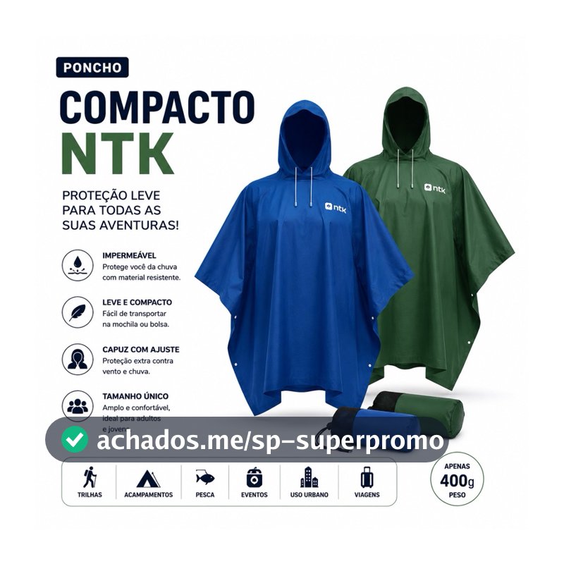 Poncho capa de chuva Impermeável NTK Compacto com Capuz Leve Dobrável para Chuva Trilha Camping Pesca Viagem Azul Verde