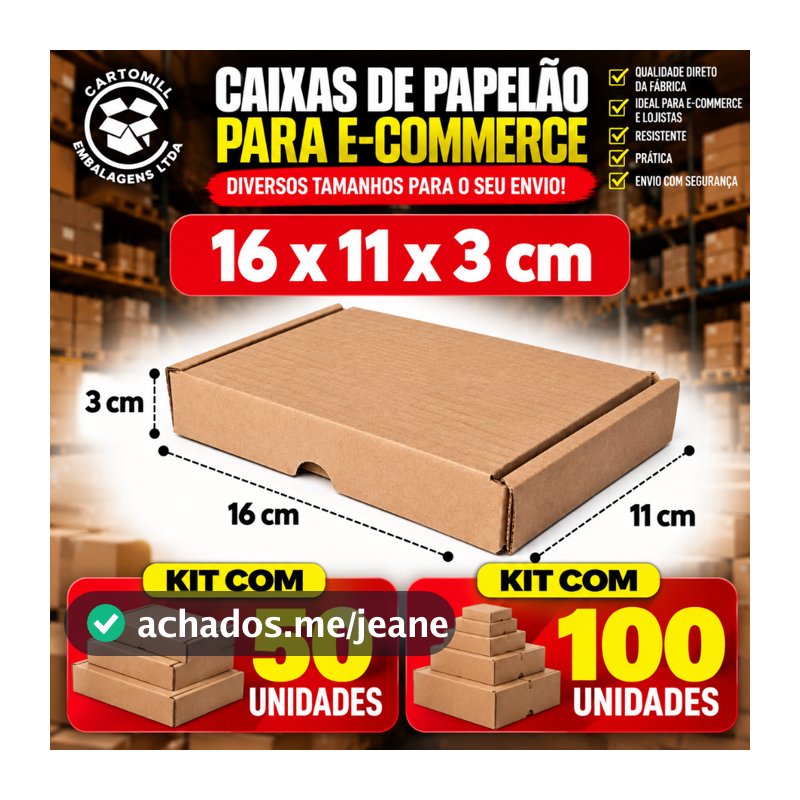Caixa De Papelão 16x11x3 Kit Atacado E-commerce Embalagens Correios Pac