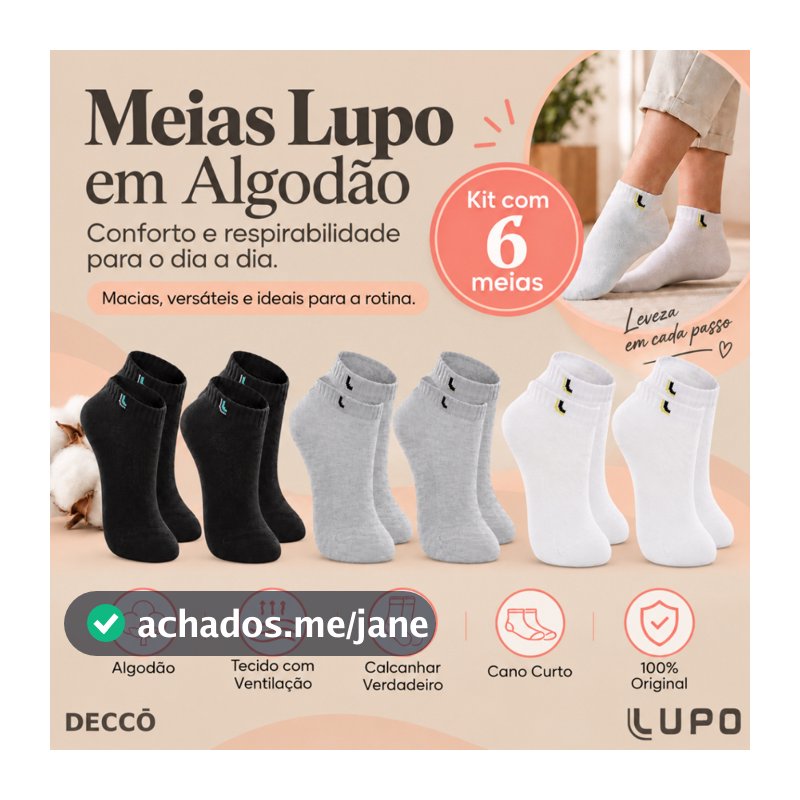 Kit De 6 Pares Meias Lupo Kids Infantil Cano Curto Algodão Tamanho 24 ao 35