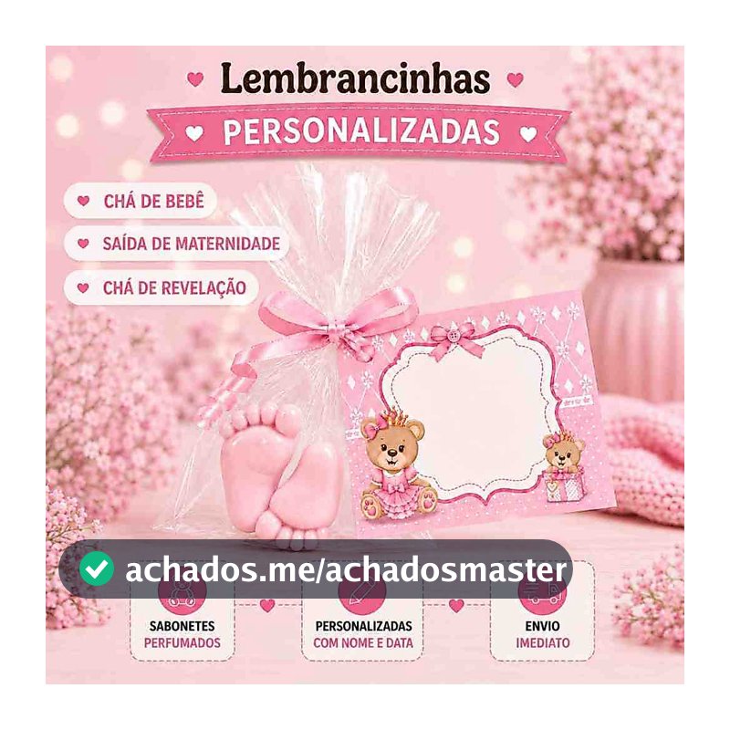 50 Sabonetes Personalizados com Mini Pezinhos para Chá de Bebê - Ursinha Princesa 25 pares