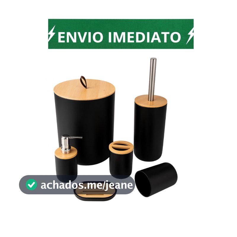 Kit Banheiro Conjunto 6/4 /2 Peças Completo Lixeira Tampa Basculante Bambu Lavabo Escova Sanitária