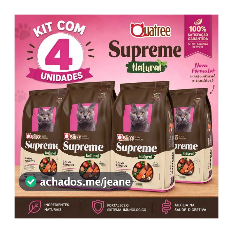 Kit Com 4 Ração Quatree Supreme Gatos Adultos Salmão 1kg Cada