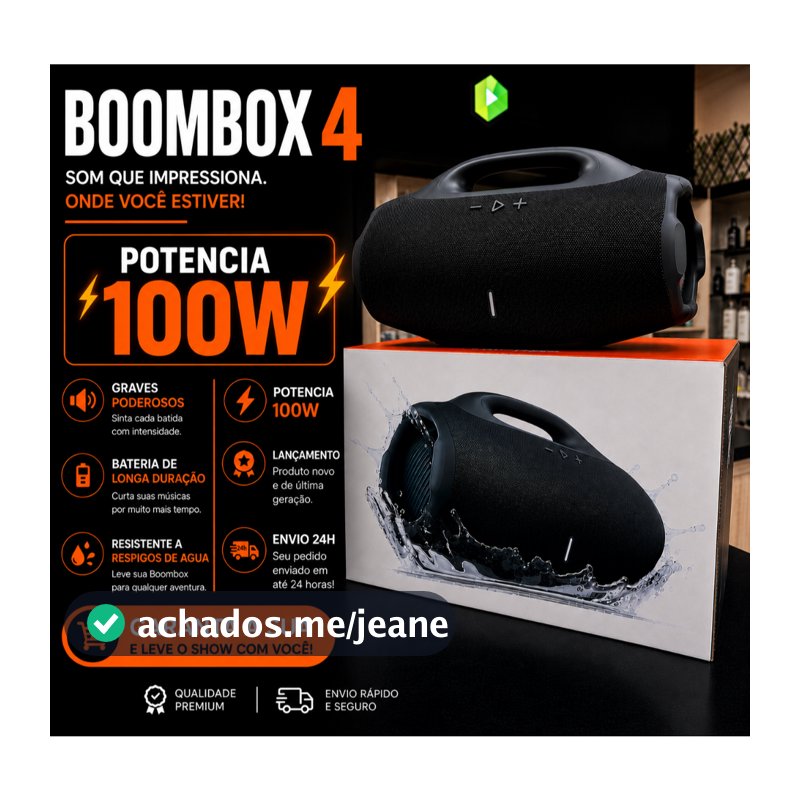 BOOMBOX 4 Caixa de Som GIGANTE 33CM/23CM 100W/50W ALTA POTÊNCIA, bluetooth 14H de Som , pen-drive , SD , Entrada Tipo-c