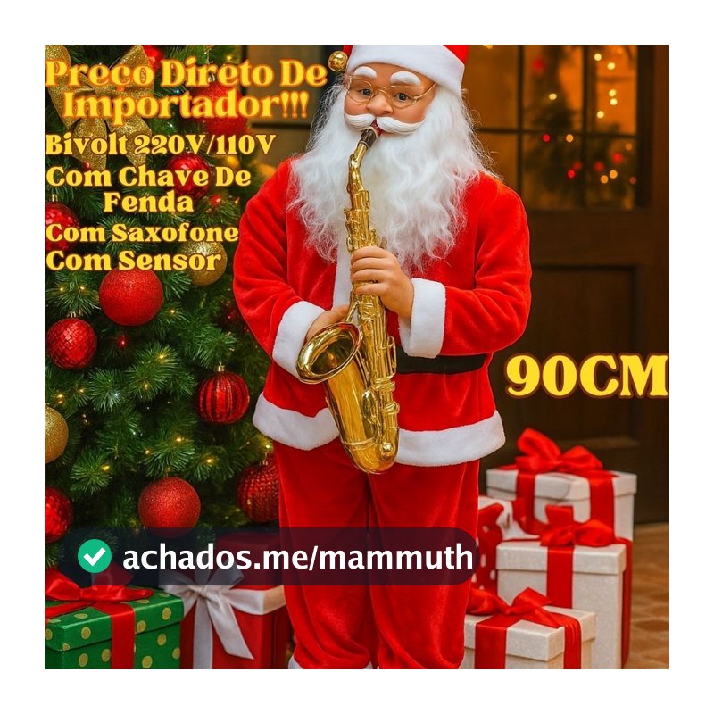 Papai Noel 90Cm Com Saxofone Bivolt 220V/110V Gigante Musical Com Sensor E Chave De Fenda