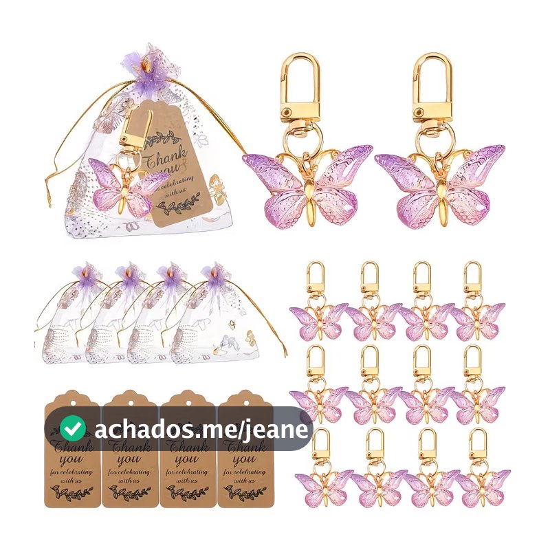 Conjunto De 36 Peças De Chaveiro Borboleta Roxa Com Fivela De Três Portas , Bolsa De Fio De Cartolina 12 Chaveiros