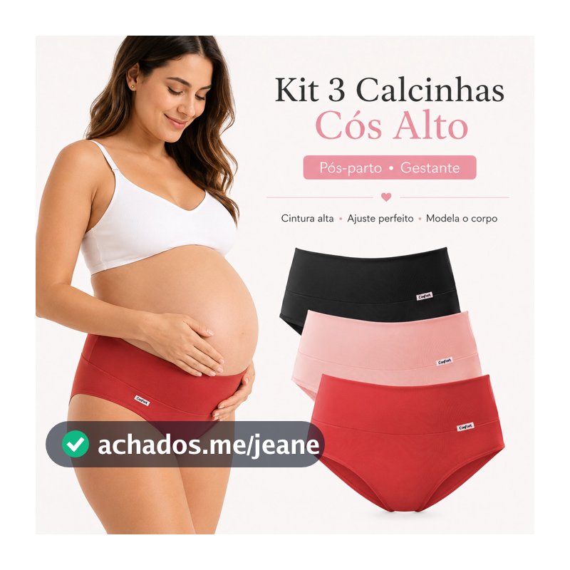 Kit 3 Calcinhas Cós Alto Gestante Pós Parto Cintura Alta Confortável