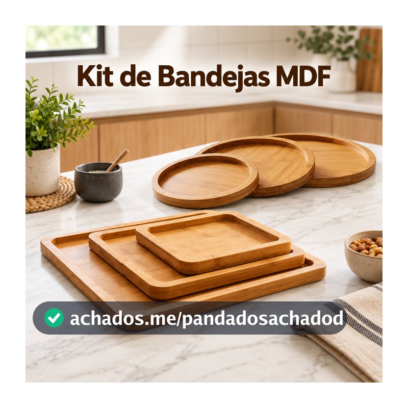 Kit 3 Bandejas MDF Estilo Bambu Redonda ou Quadrada Decorativa para Mesa Café Manhã Cozinha Decoração