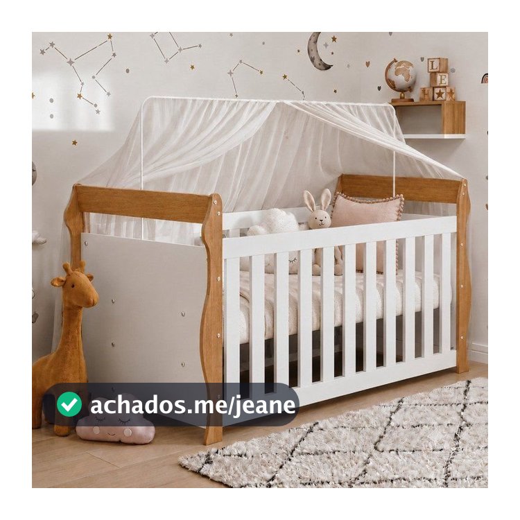 Berço 3 em 1 com Regulagem de Altura 100% MDF Star Branco/Amadeirado Branco/Amadeirado