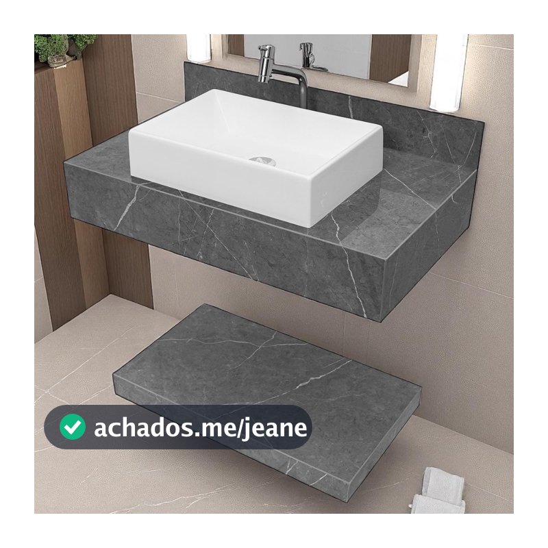 Kit Completo Bancada Cuba Sobreposta Banheiro Gran Marmi Grafite Lux em Porcelanato 62x36x11
