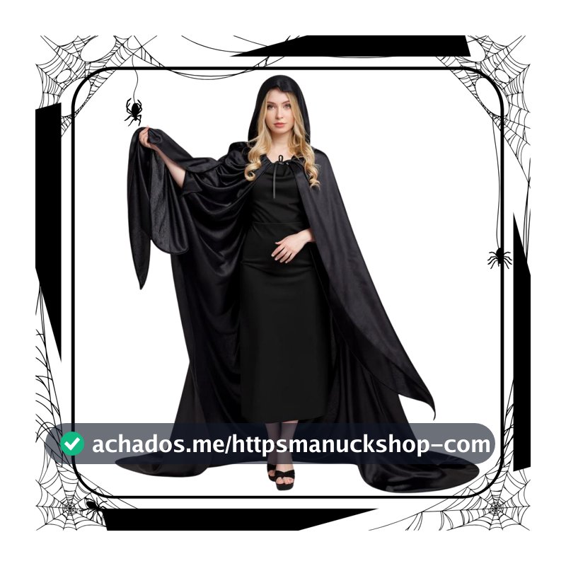 Capa Longa com Capuz Halloween Fantasia Mago Bruxo Vampiro Adulto Unissex