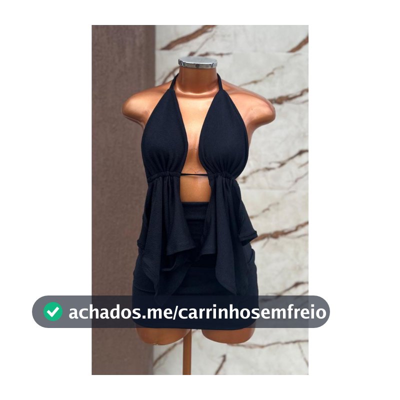 Conjunto Feminino Cropped Frente Única e Saia Curta Malha Crepe Tendência Moda Gringa Paty Blogueira Verão
