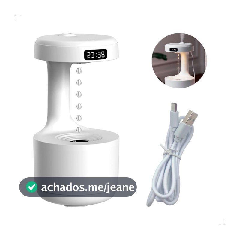 Umidificador De Ar difusor água essência Relógio digital Gotas 800ml água que sobe