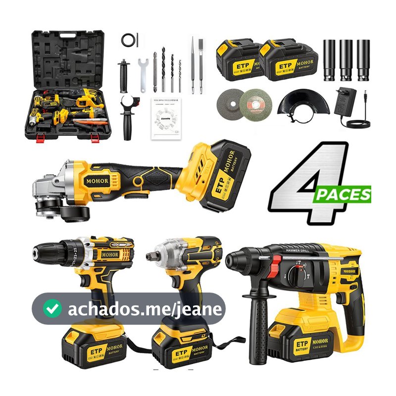 Kit Ferramentas Eletrica Parafusadeira Martelete Esmerilhadeira Lixadeira Furadeira Chave Impacto
