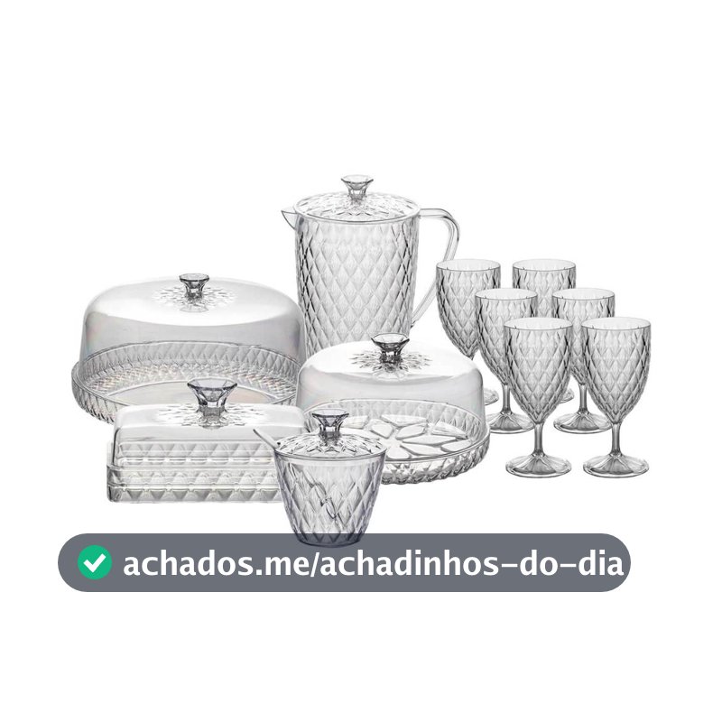 Kit Mesa Posta Glamour com 11 Itens Café da Manhã Jarra Queijeira Manteigueira Açucareiro Boleira