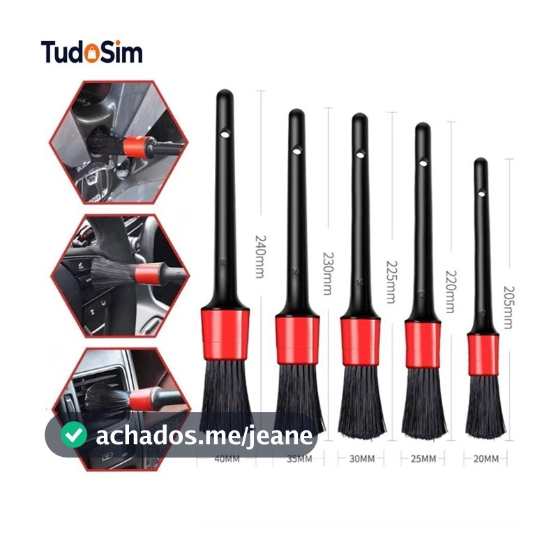 Kit 5 Pincel Higienização Para Lavação Carro Detalhamento Automotivo Motos