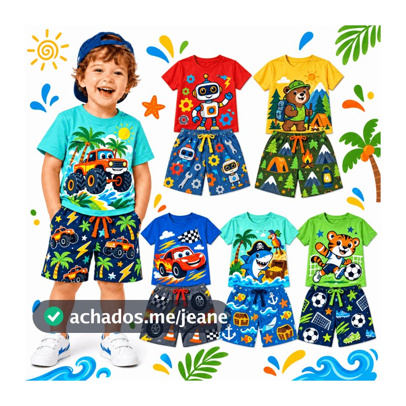 Kit Sortido 6 Peças de Roupas Infantil Bebê MENINO VERÃO 3 Conjuntos de Verão Infantil Bebê Masculino Manga Curta Bebê