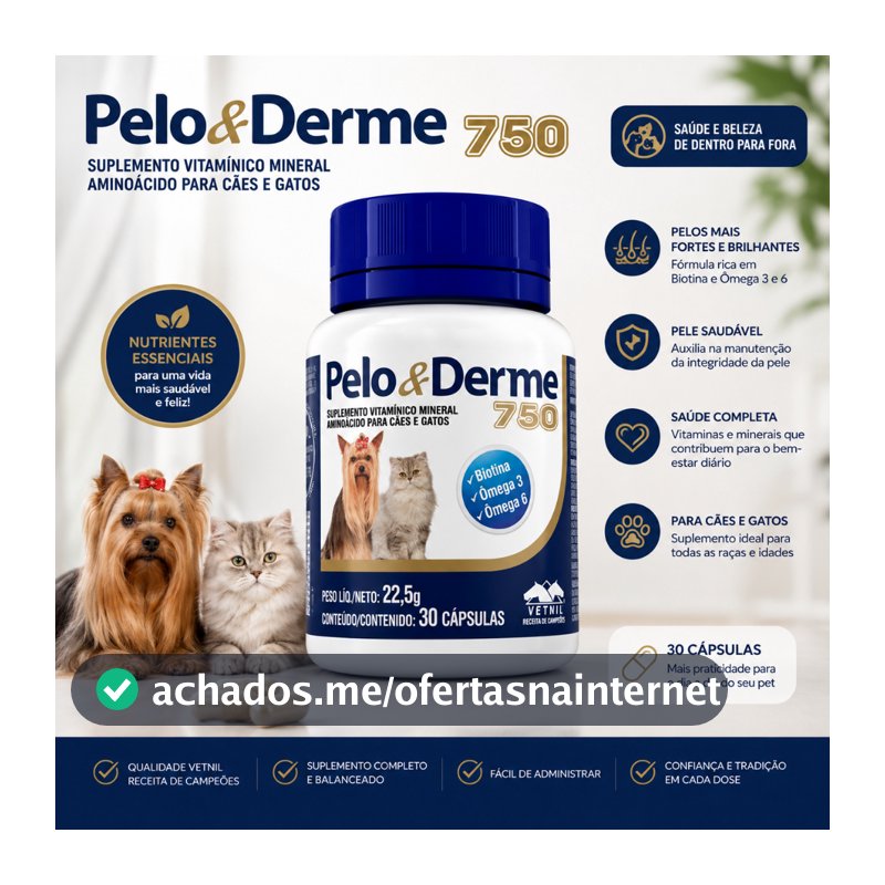 Pelo E Derme 750 - 30 Capsulas Suplemento Cães E Gatos Vetnil