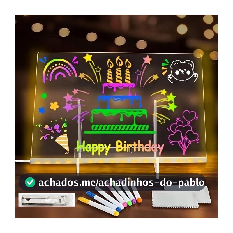 Luminária LED 3D Abajur Acrílico 15x15 – Quadro de Notas para Escrever, Decoração para Quarto e Sala